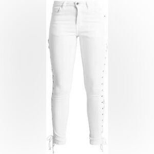 Good American White Skinny Jeans with Lace-Up Sides